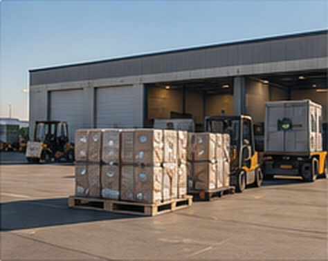 Palletized cargo being loaded at a regional logistics hub